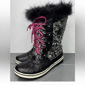 SOREL Tofino II Faux Fur Trim Black Fair Aisle 12” Waterproof Winter Boots Sz 10